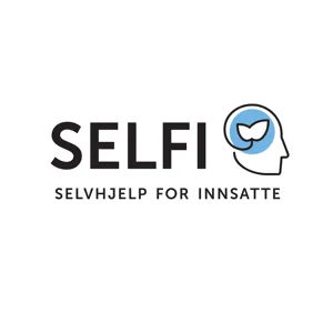 Logo for SELFI med teksten SELFI - selvhjelp for innsatte i sort og hvit grafikk. Hode i profil.